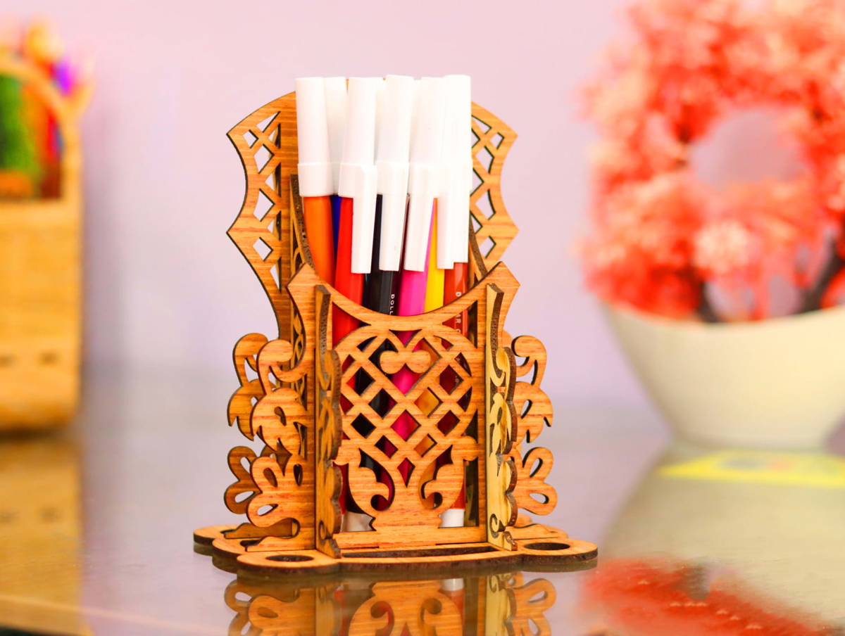 طرح جا خودکاری لوکس مناسب برای استفاده در دستگاه های cnc چوب و cnc لیزر - laser cut luxury pen holder cdr file