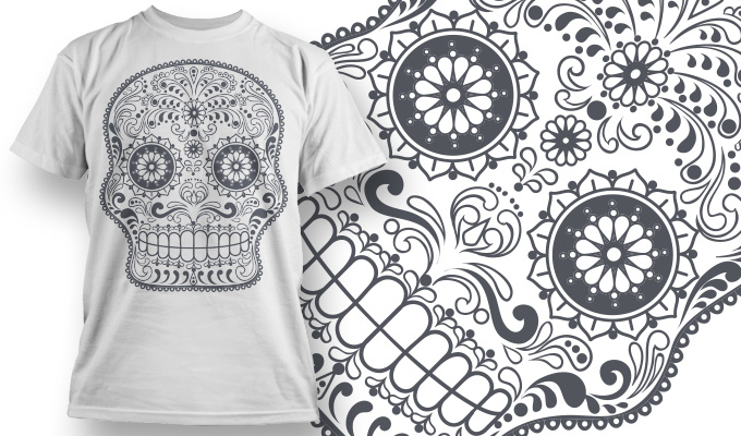 طرح تی شرت جمجمه شکری مناسب برای استفاده در دستگاه های cnc چوب و cnc لیزر - sugar skull t shirt design cdr file
