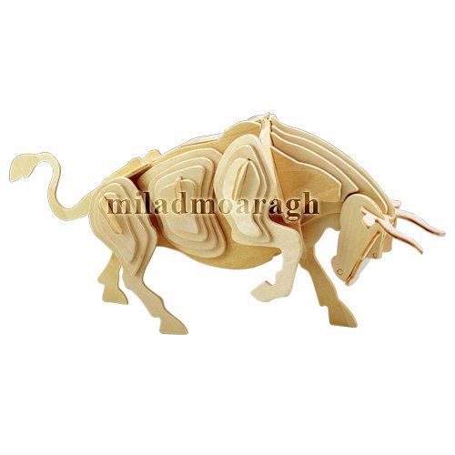 طرح مدل گاو نر چوبی سه بعدی مناسب برای استفاده در دستگاه های cnc چوب و cnc لیزر - laser cut 3d wooden bull model