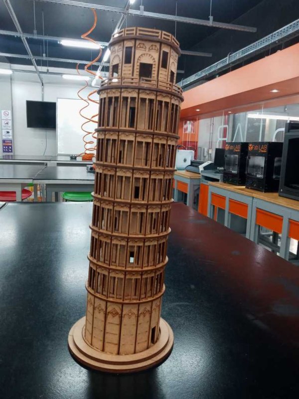 طرح برج کج پیزا با مناسب برای استفاده در دستگاه های cnc چوب و cnc لیزر - laser cut leaning tower of pisa