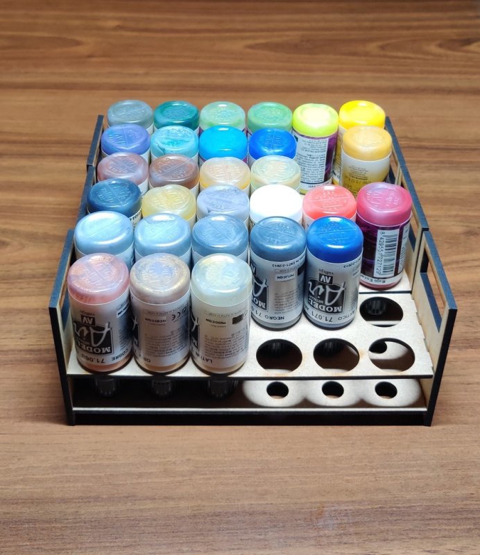 طرح جا رنگی والخو مناسب برای استفاده در دستگاه های cnc چوب و cnc لیزر - laser cut vallejo paint holder svg file