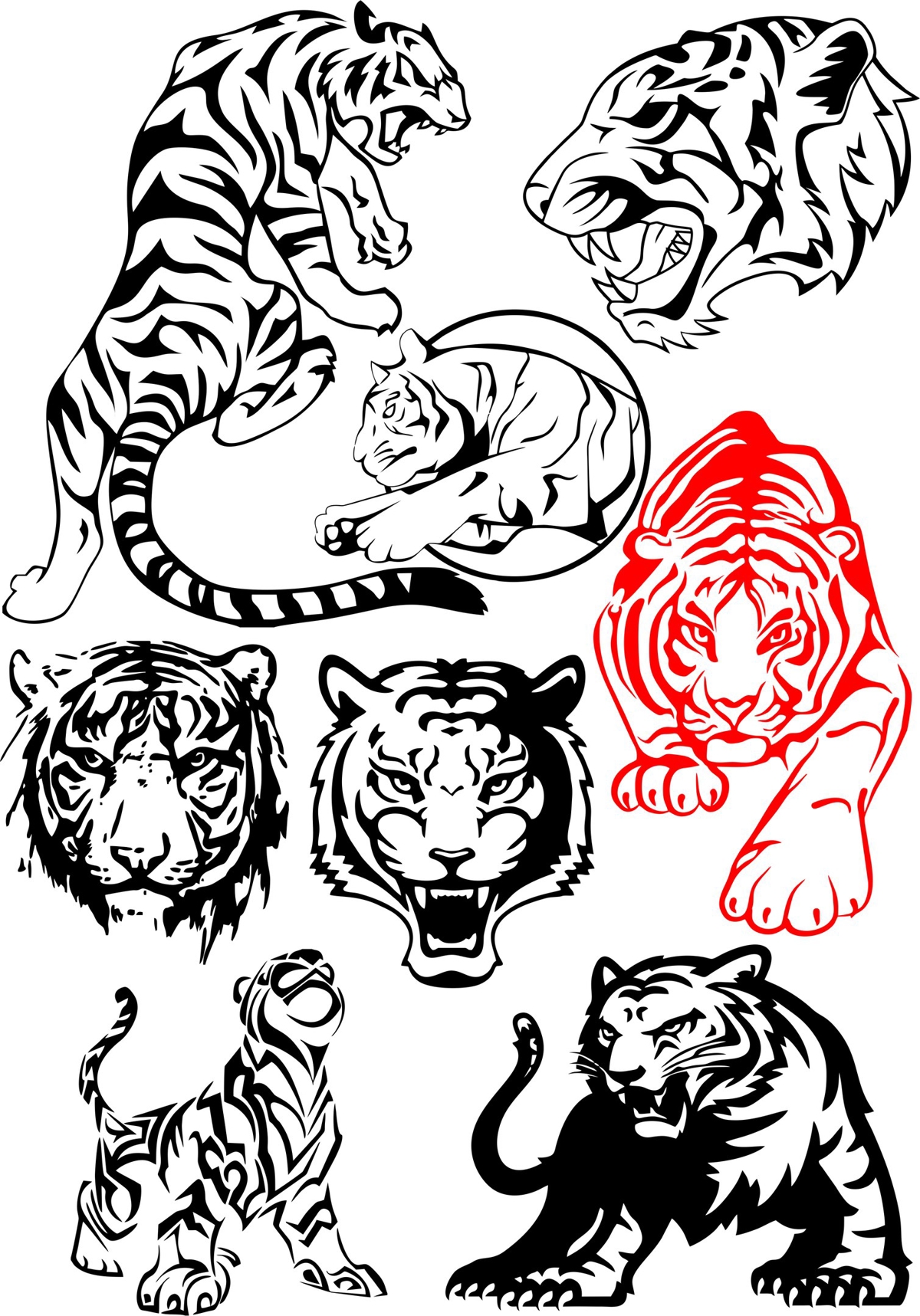 طرح مجموعه وکتورهای ببر بزرگ مناسب برای استفاده در دستگاه های cnc چوب و cnc لیزر - big tiger vectors pack cdr file