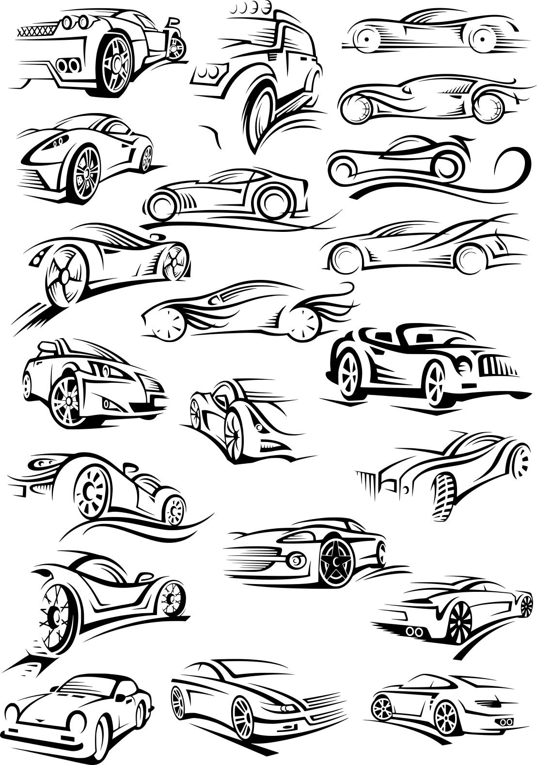 طرح استیکرهای سیلوئت ماشین‌ها مناسب برای استفاده در دستگاه های cnc چوب و cnc لیزر - cars silhouette stickers cdr file