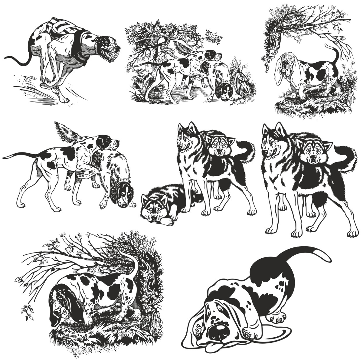 طرح مجموعه وکتور سگ ها مناسب برای استفاده در دستگاه های cnc چوب و cnc لیزر - dogs vector collection cdr file