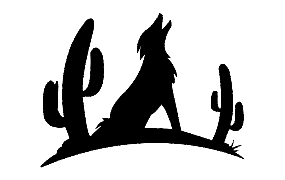 طرح کایوت به همراه کاکتوس مناسب برای استفاده در دستگاه های cnc چوب و cnc لیزر - coyote with cactus silhouette dxf file