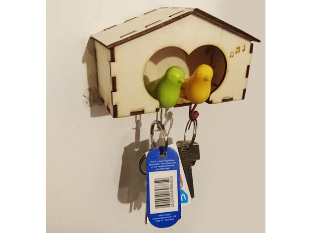 طرح جاکلیدی خانه پرنده مناسب برای استفاده در دستگاه های cnc چوب و cnc لیزر - key holder bird house laser cut eps file