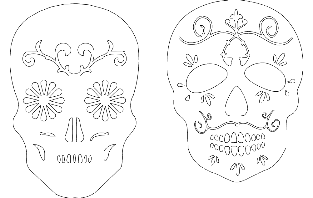 طرح دو جمجمه قندی مناسب برای استفاده در دستگاه های cnc چوب و cnc لیزر - 2 sugar skulls dxf file