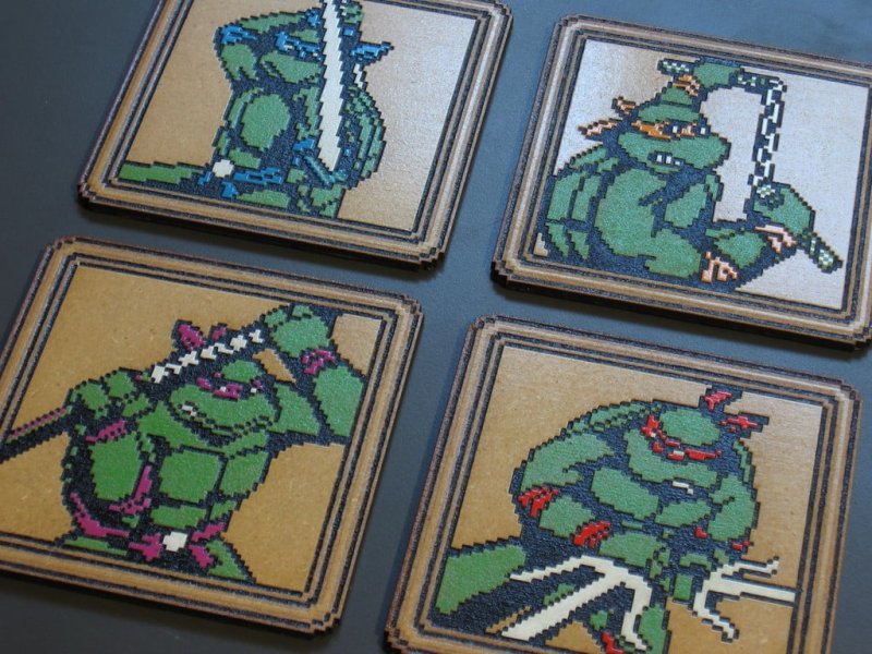 طرح مجموعه زیرلیوانی tmnt2 مناسب برای استفاده در دستگاه های cnc چوب و cnc لیزر - laser cut tmnt2 coaster set
