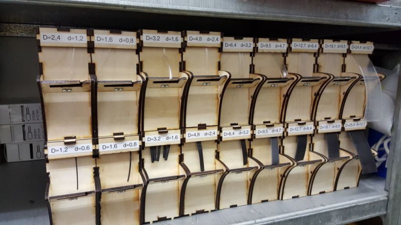 طرح سیستم سازمان دهنده لوله شرینک با برش یکپارچه مناسب برای استفاده در دستگاه های cnc چوب و cnc لیزر - laser cut shrink tube organizer system with integrated cutter