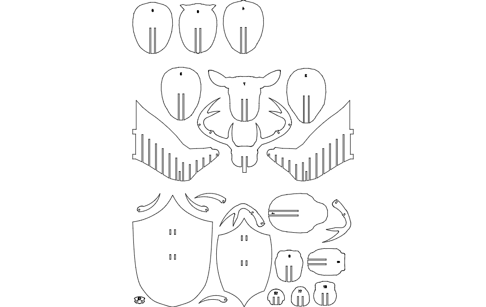 طرح سر گوزن مناسب برای استفاده در دستگاه های cnc چوب و cnc لیزر - deer head dxf file