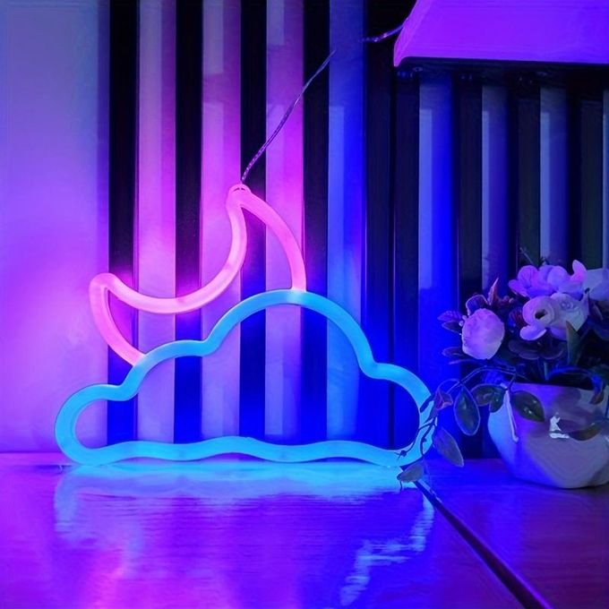 طرح تابلو نئون ماه و ابر مناسب برای استفاده در دستگاه های cnc چوب و cnc لیزر - laser cut moon and cloud neon sign