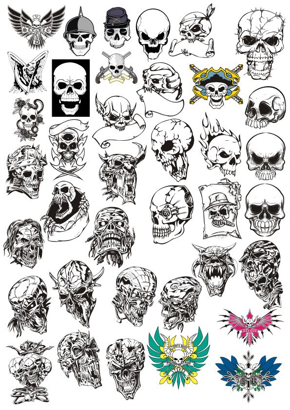 طرح وکتور خالکوبی جمجمه مناسب برای استفاده در دستگاه های cnc چوب و cnc لیزر - skull tattoo vector cdr file
