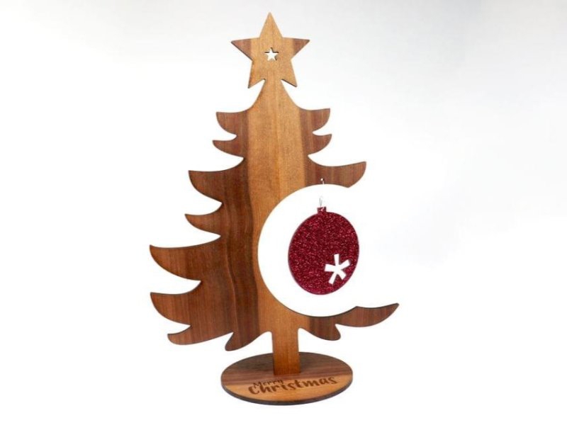 طرح درخت کریسمس با تزئینات اکریلیک مناسب برای استفاده در دستگاه های cnc چوب و cnc لیزر - laser cut christmas tree with acrylic ornament cdr file