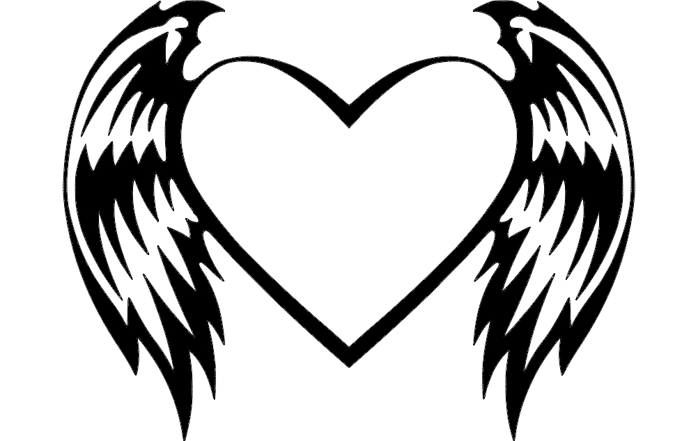 طرح قلب با بال مناسب برای استفاده در دستگاه های cnc چوب و cnc لیزر - heart with wings dxf file
