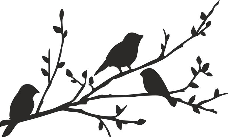 طرح شابلون طرح پرنده روی شاخه مناسب برای استفاده در دستگاه های cnc چوب و cnc لیزر - birds on branch silhouette stencil dxf file