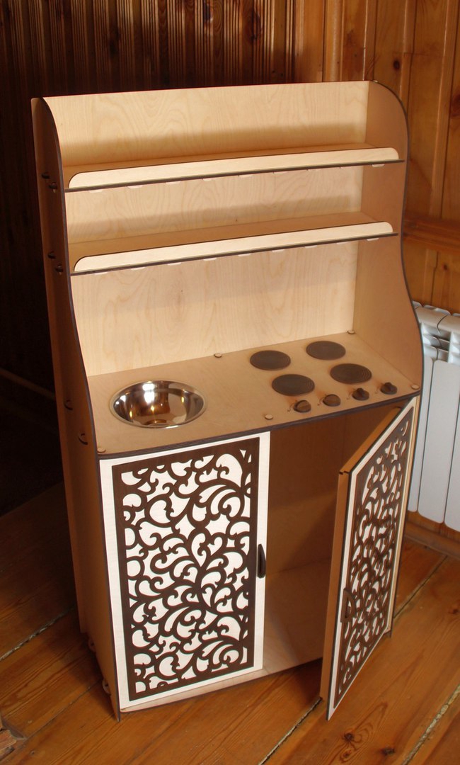 طرح آشپزخانه اسباب بازی کودک مناسب برای استفاده در دستگاه های cnc چوب و cnc لیزر - laser cut kids toy kitchen cdr file