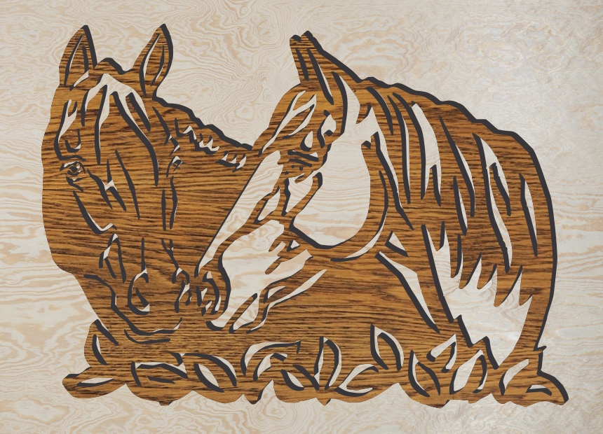 طرح حکاکی لیزری اسب روی دیوار مناسب برای استفاده در دستگاه های cnc چوب و cnc لیزر - horses wall art laser engraving template cdr file
