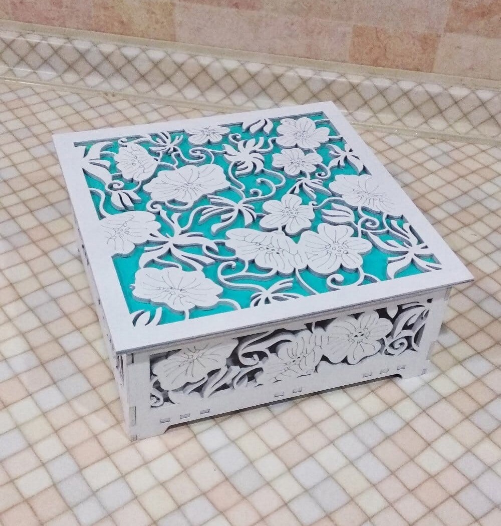 طرح جعبه گلدار حکاکی شده با دستگاه مناسب برای استفاده در دستگاه های cnc چوب و cnc لیزر - laser cut floral carved box dxf file