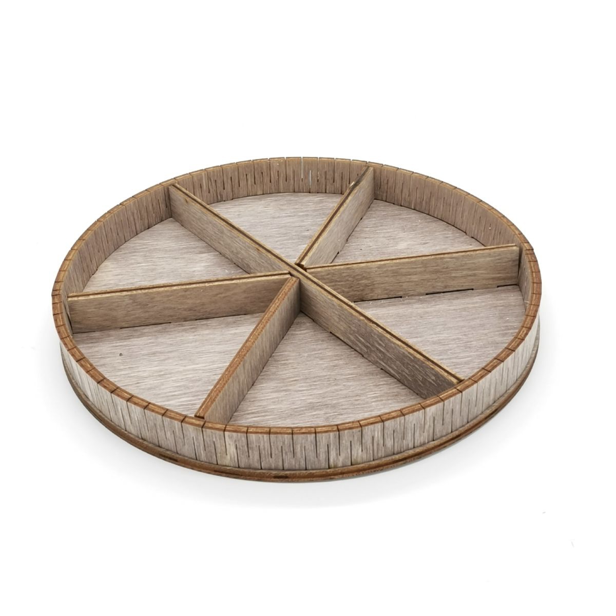 طرح سینی آجیل شش قسمتی دایره ای مناسب برای استفاده در دستگاه های cnc چوب و cnc لیزر - laser cut circle shaped six sections nut tray cdr file