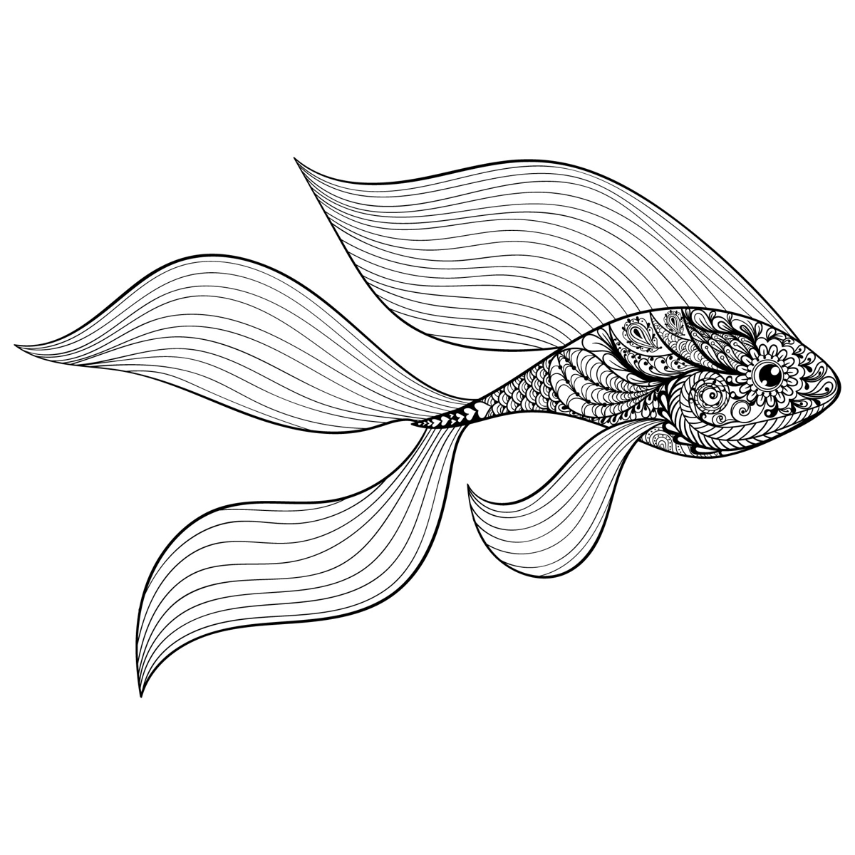 طرح ماهی قرمز سبک ذن تانگل مناسب برای استفاده در دستگاه های cnc چوب و cnc لیزر - zen tangle stylized gold fish eps file