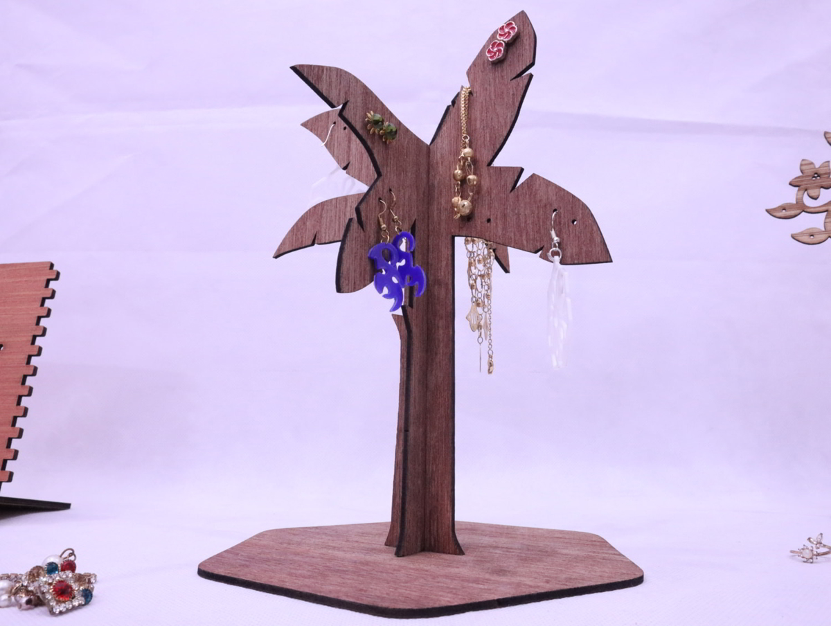 طرح سه بعدی پایه درخت جواهرات مناسب برای استفاده در دستگاه های cnc چوب و cnc لیزر - laser cut jewelry tree stand 3mm cdr file