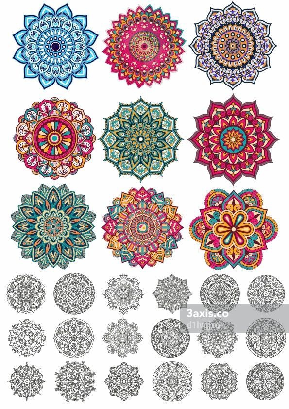 طرح مجموعه ماندالا (چرخ هستی) مناسب برای استفاده در دستگاه های cnc چوب و cnc لیزر - mandala set cdr file