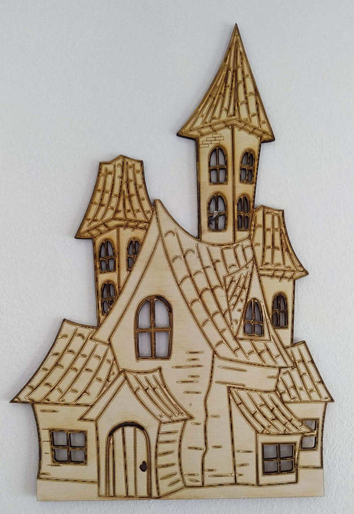 طرح با فرمت 3 میلی‌متری خانه جن‌زده مناسب برای استفاده در دستگاه های cnc چوب و cnc لیزر - laser cut haunted house 3mm svg file