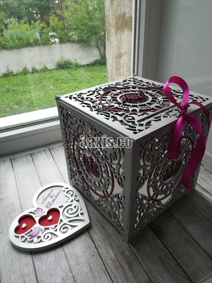 طرح جعبه گل عروسی مناسب برای استفاده در دستگاه های cnc چوب و cnc لیزر - laser cut decorative wedding box template cdr file