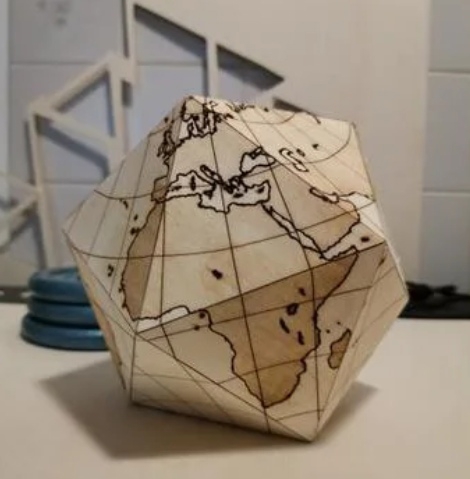طرح و حکاکی کره زمین Dymaxion مناسب برای استفاده در دستگاه های cnc چوب و cnc لیزر - laser cut engrave dymaxion globe svg file