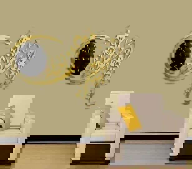 طرح ساعت با متن خوشنویسی عربی برای عروسی - و جعل بینکم مودة و رحمة مناسب برای استفاده در دستگاه های cnc چوب و cnc لیزر - Design and vector for CNC machine