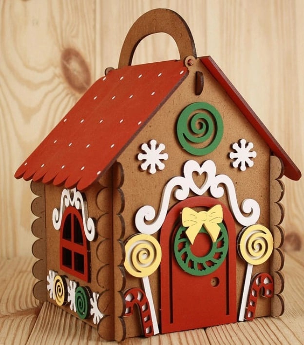 طرح خانه شیرینی زنجفیلی چوبی مناسب برای استفاده در دستگاه های cnc چوب و cnc لیزر - laser cut wood gingerbread house cdr file