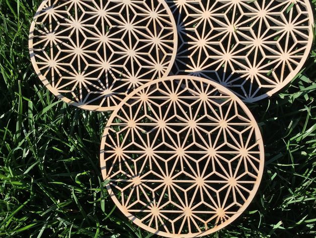 طرح سه پایه چوبی آسانوها مناسب برای استفاده در دستگاه های cnc چوب و cnc لیزر - wooden trivet asanoha dxf