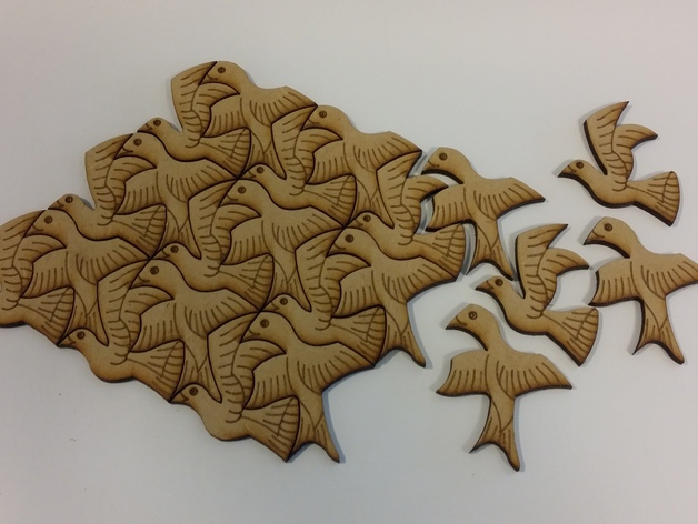 طرح پازل تزیین دیوار با پرندگان مناسب برای استفاده در دستگاه های cnc چوب و cnc لیزر - birds wall decoration puzzle dxf file