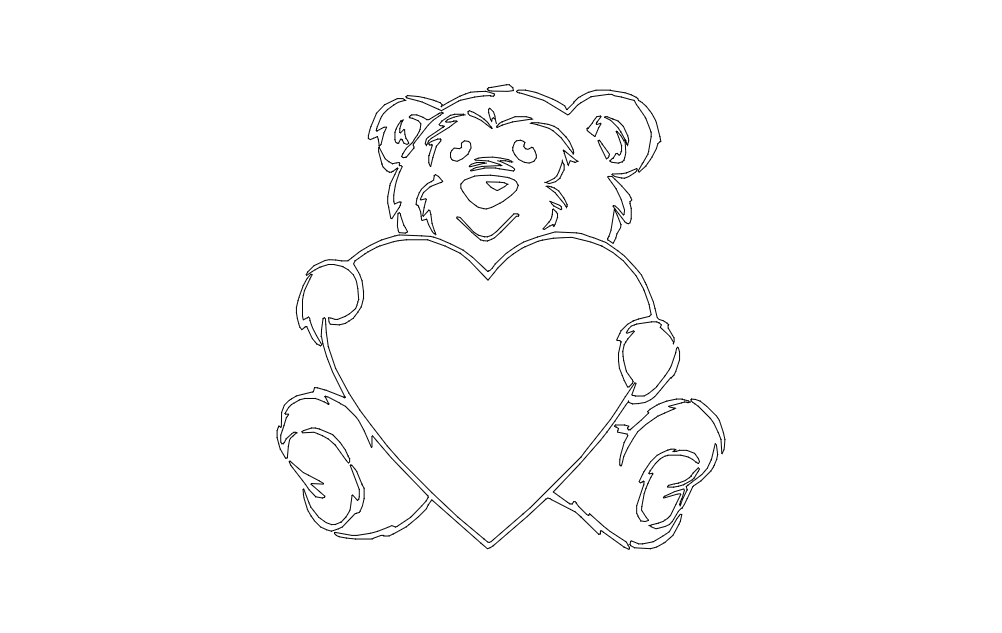 طرح خرس و قلب مناسب برای استفاده در دستگاه های cnc چوب و cnc لیزر - bear and heart dxf file
