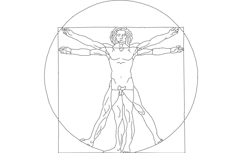طرح خطی ویترویان داوینچی مناسب برای استفاده در دستگاه های cnc چوب و cnc لیزر - davinci vitruvian lineart dxf file