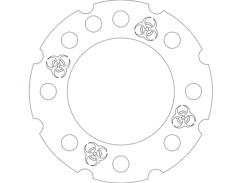 طرح بایوهازارد رینگ h1 با 8 پیچ مناسب برای استفاده در دستگاه های cnc چوب و cnc لیزر - h1 rim stiffner 8 bolt biohazard dxf file