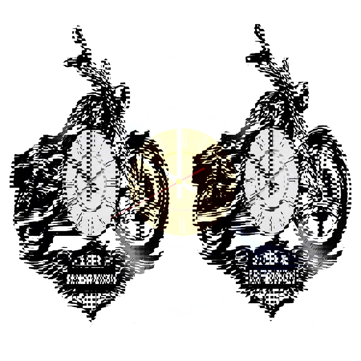 طرح ساعت دیواری وینیل موتورسیکلت هارلی مناسب برای استفاده در دستگاه های cnc چوب و cnc لیزر - laser cut harley motorcycle vinyl record wall clock cdr file