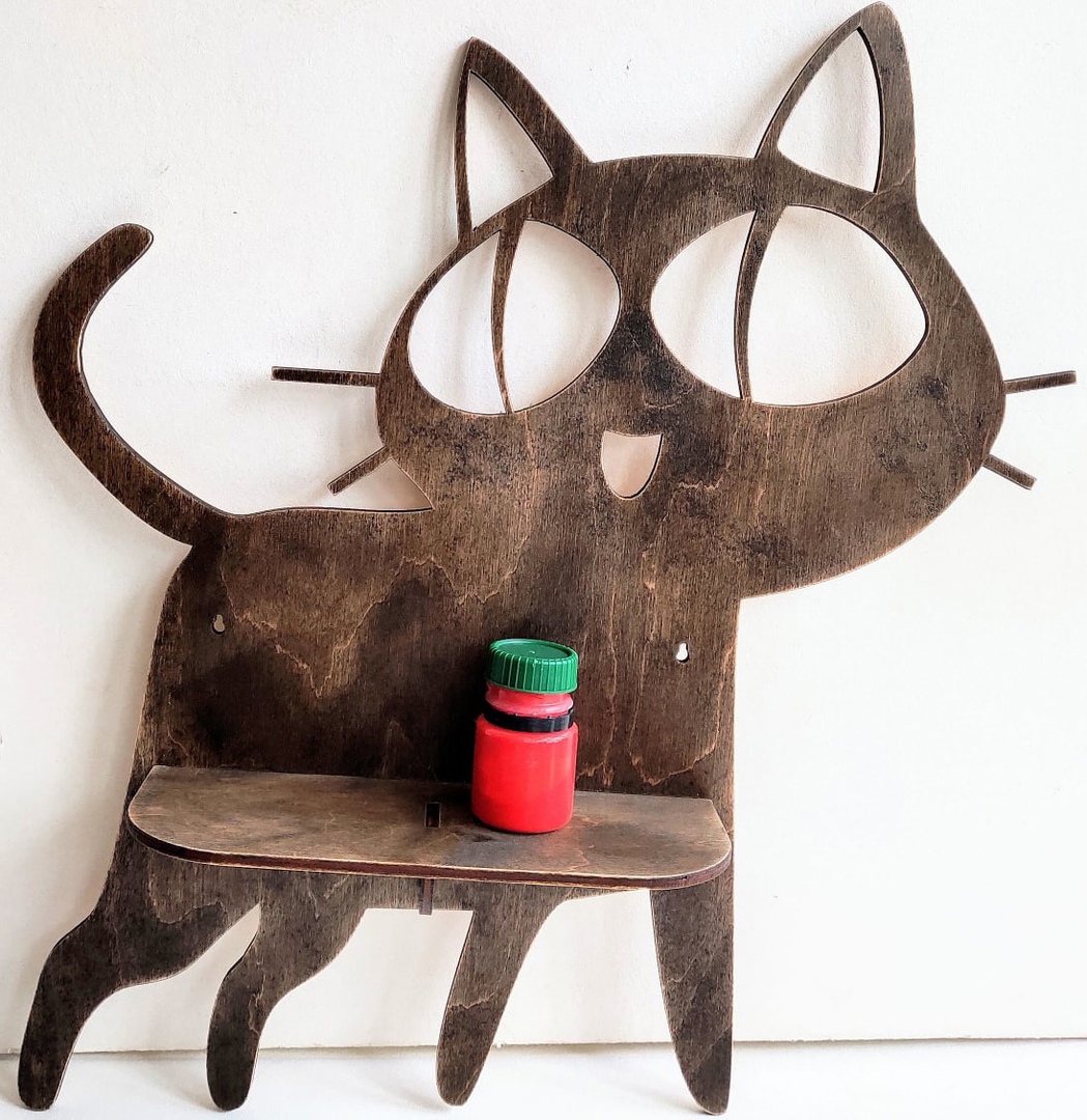طرح قفسه به شکل گربه مناسب برای استفاده در دستگاه های cnc چوب و cnc لیزر - laser cut cat shaped shelf cdr file