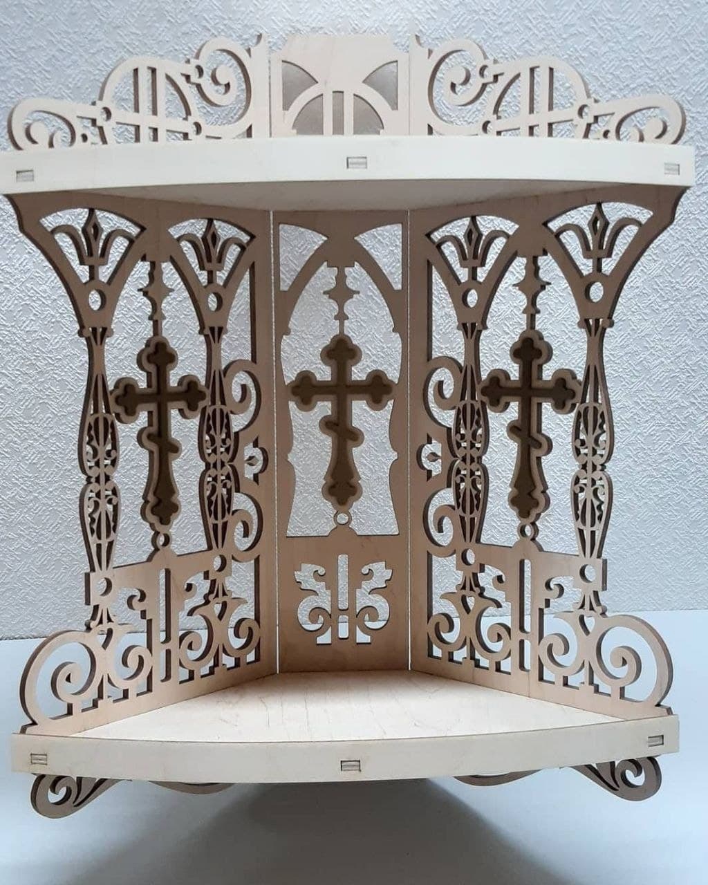 طرح قفسه گوشه محراب مناسب برای استفاده در دستگاه های cnc چوب و cnc لیزر - laser cut corner altar shelf cdr file