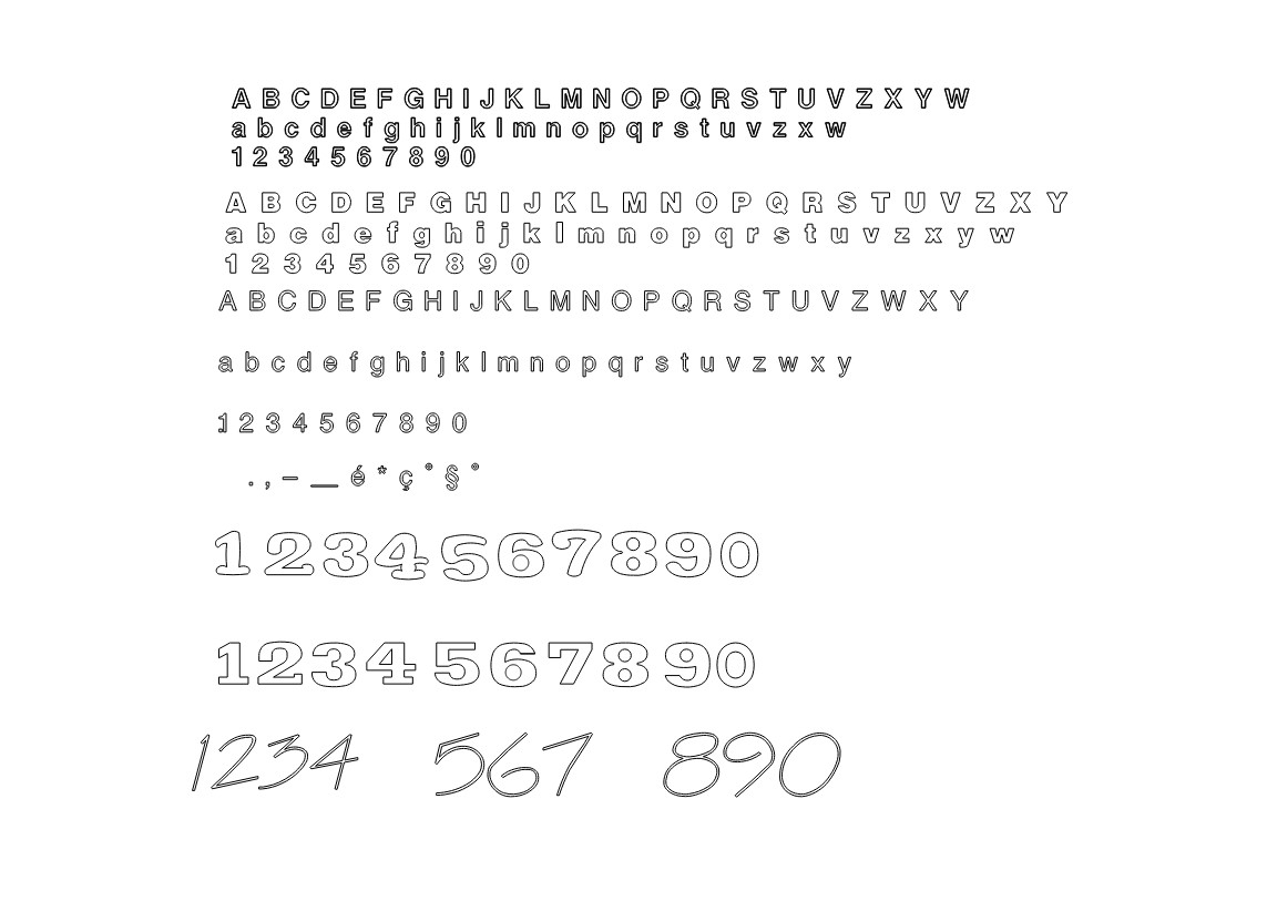 طرح حروف و اعداد مناسب برای استفاده در دستگاه های cnc چوب و cnc لیزر - letters numbers dxf file