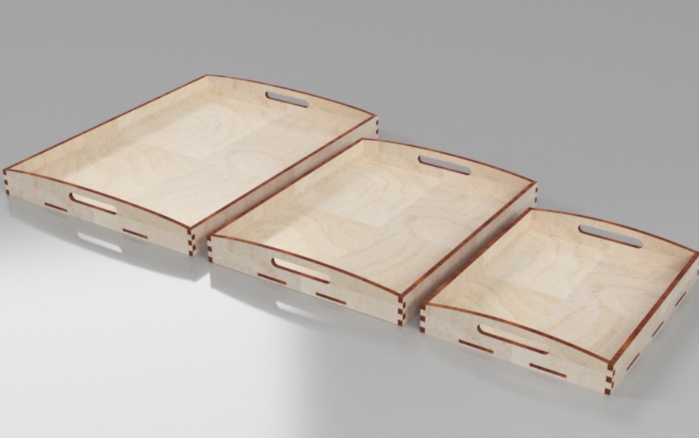طرح سینی صبحانه دسته دار مناسب برای استفاده در دستگاه های cnc چوب و cnc لیزر - laser cut breakfast trays with handles cdr file
