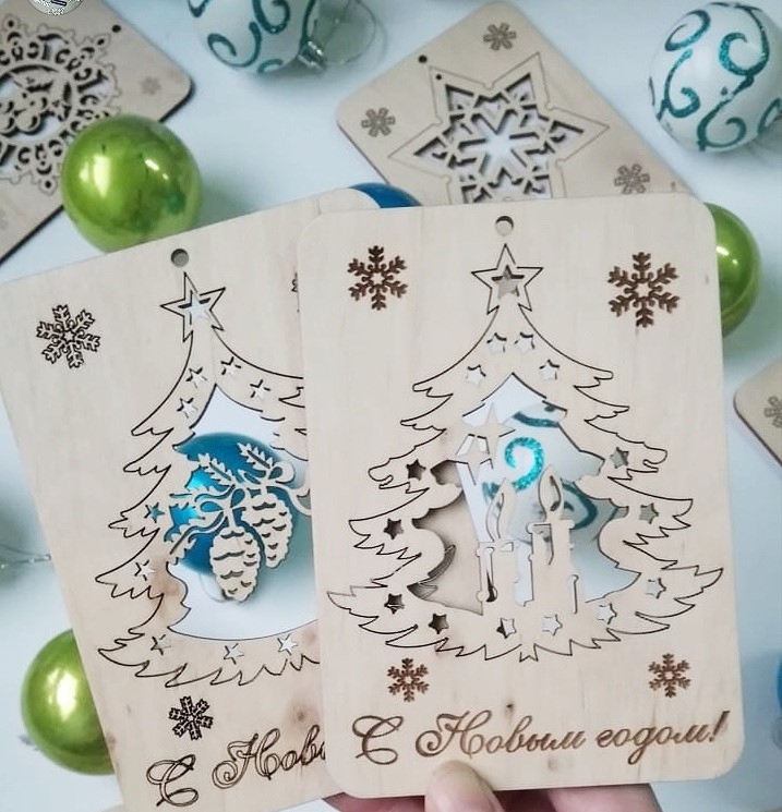 طرح کارت ویزیت چوبی سال نو مناسب برای استفاده در دستگاه های cnc چوب و cnc لیزر - laser cut wooden new year cards cdr file