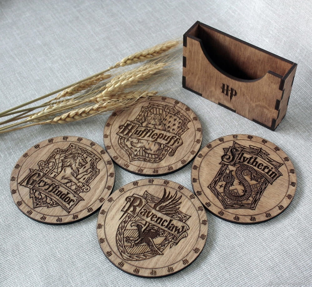 طرح زیرلیوانی هری پاتر مناسب برای استفاده در دستگاه های cnc چوب و cnc لیزر - laser cut harry potter tea coasters cdr file