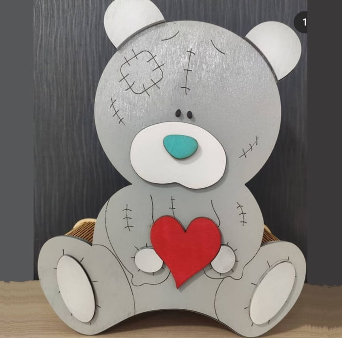 طرح جعبه خرس عروسکی مناسب برای استفاده در دستگاه های cnc چوب و cnc لیزر - laser cut teddy bear box dxf file
