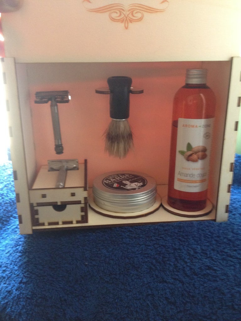 طرح برای جعبه اصلاح و تخته سه لا ۴ میلی متری مناسب برای استفاده در دستگاه های cnc چوب و cnc لیزر - laser cut shaving box station 4mm plywood svg file