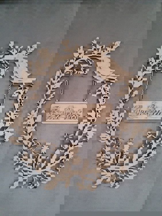 طرح ماشین با روکش تخته سه لا و گل پرنده مناسب برای استفاده در دستگاه های cnc چوب و cnc لیزر - laser cut car decorative plywood wreath bird flowers cdr file