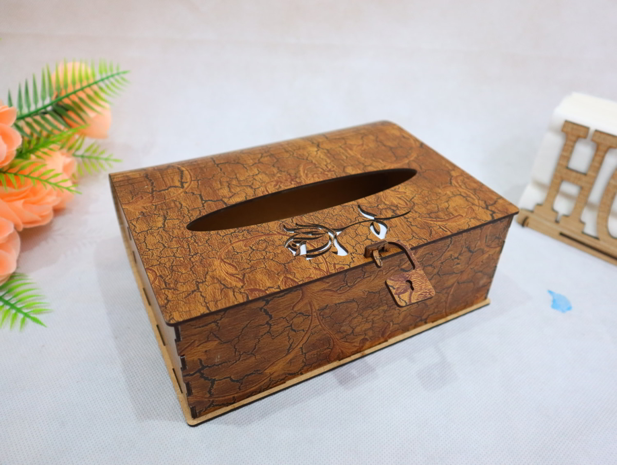 طرح جعبه دستمال کاغذی چوبی مناسب برای استفاده در دستگاه های cnc چوب و cnc لیزر - laser cut wooden tissue box cdr file