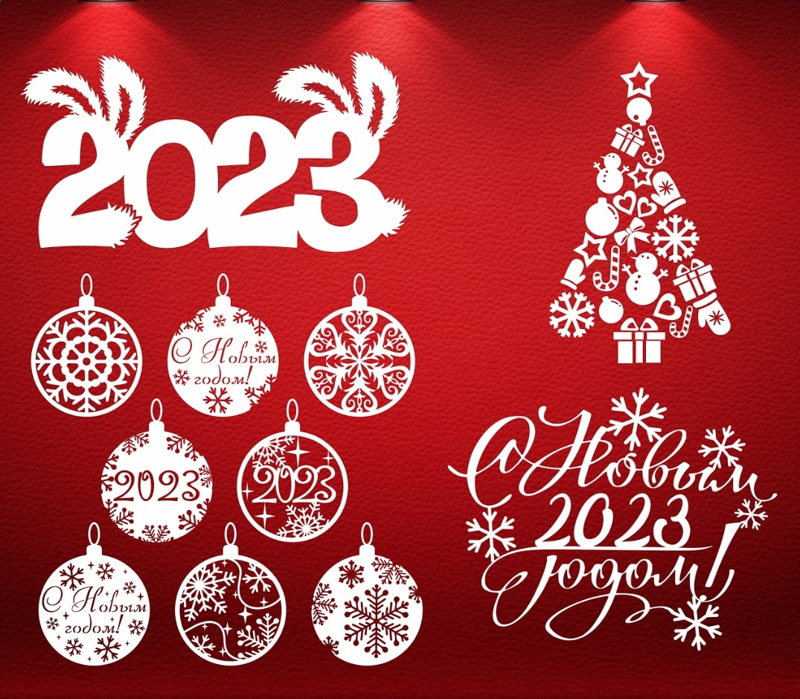 طرح تزئینات کریسمس سال نو 2023 مناسب برای استفاده در دستگاه های cnc چوب و cnc لیزر - laser cut new year 2023 christmas decorations cdr file