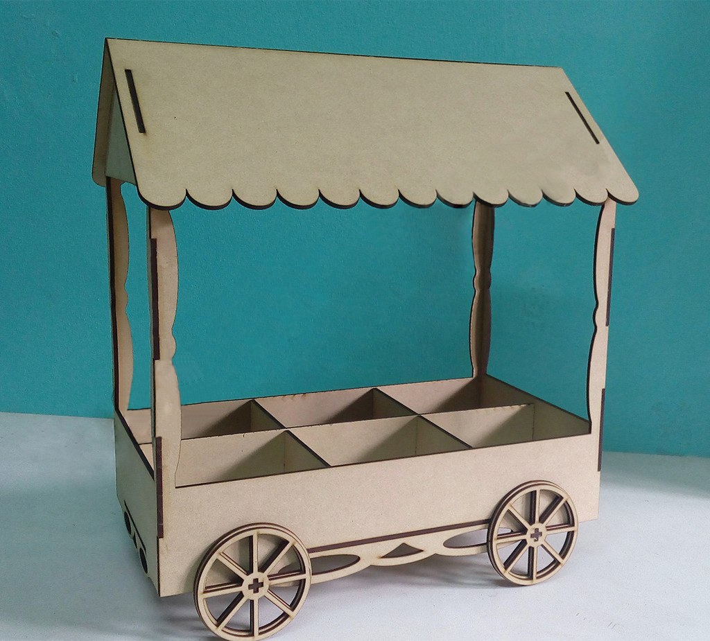 طرح سبد شیرینی مناسب برای استفاده در دستگاه های cnc چوب و cnc لیزر - laser cut candy cart template cdr file