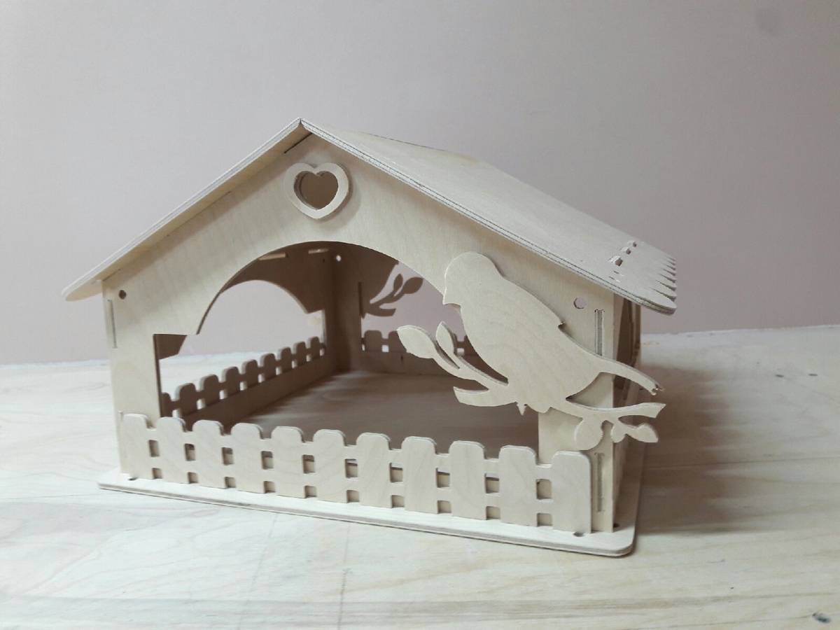 طرح خانه چوبی پرنده با دانخوری مناسب برای استفاده در دستگاه های cnc چوب و cnc لیزر - laser cut wooden bird house bird feeder dxf file